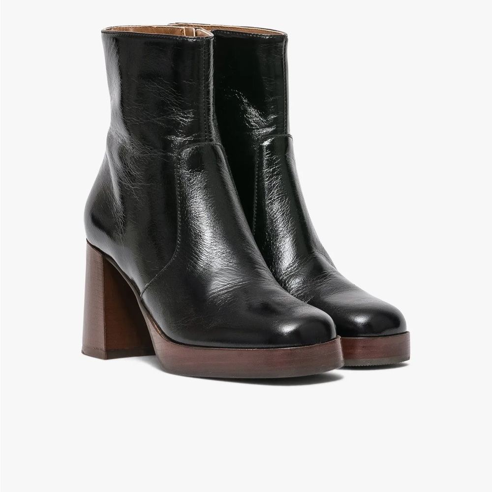 New Marc Fisher Marysa Size 8 Block Heel Platform Bootie Black Leather Boots